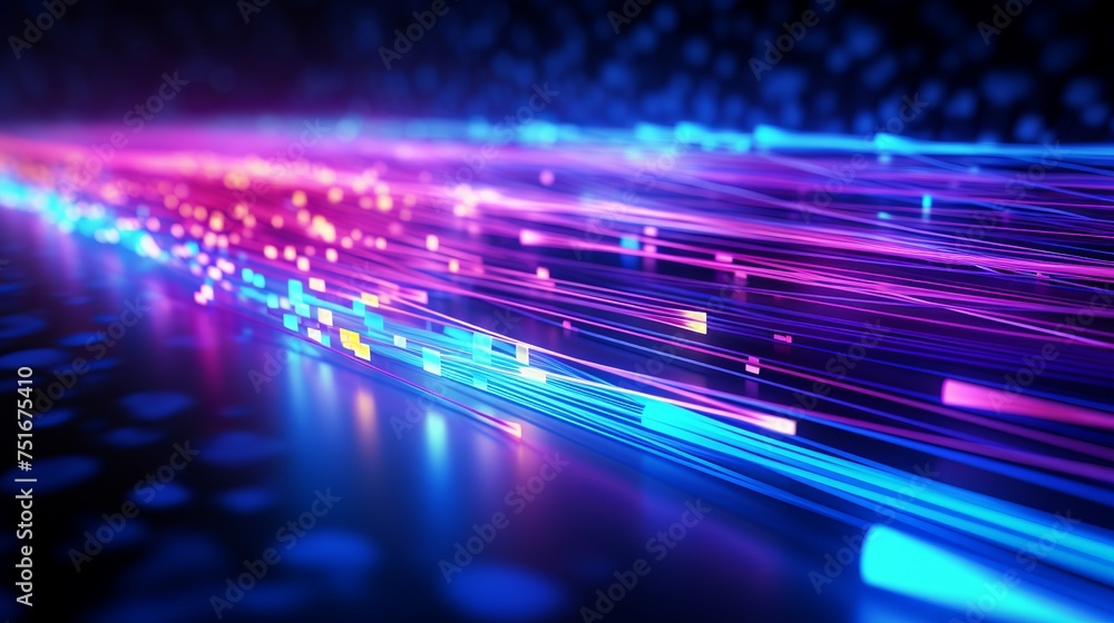 Aufkleber 3d illustration showing bright signals transmitting data rapidly, with bundles of abstract fiber opt