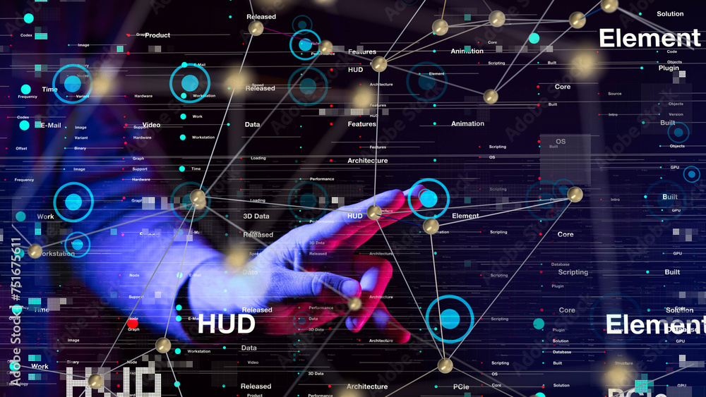 Poster Neural network 3D illustration. Big data and cybersecurity