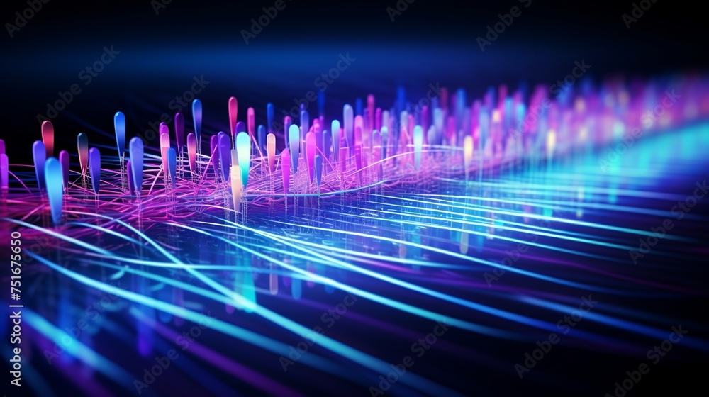 Aufkleber 3d illustration showing bright signals transmitting data rapidly, with bundles of abstract fiber opt
