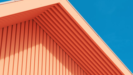 Architecture peach exterior wooden slats design lifestyle blue sky sunlight abstract minimalist living 3d illustration render digital rendering	 - 751675632