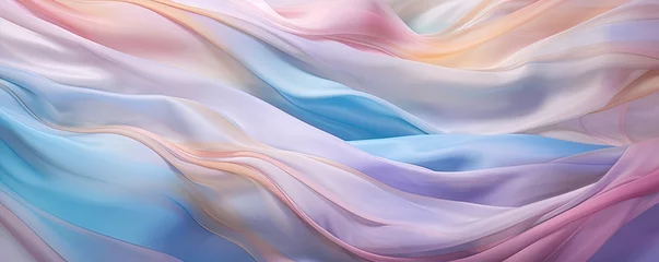 Keuken spatwand met foto Abstract pastel blowing silk fabric. Gusting delicate scarves. Iridescent curtains billowing in the wind. © Svitlana
