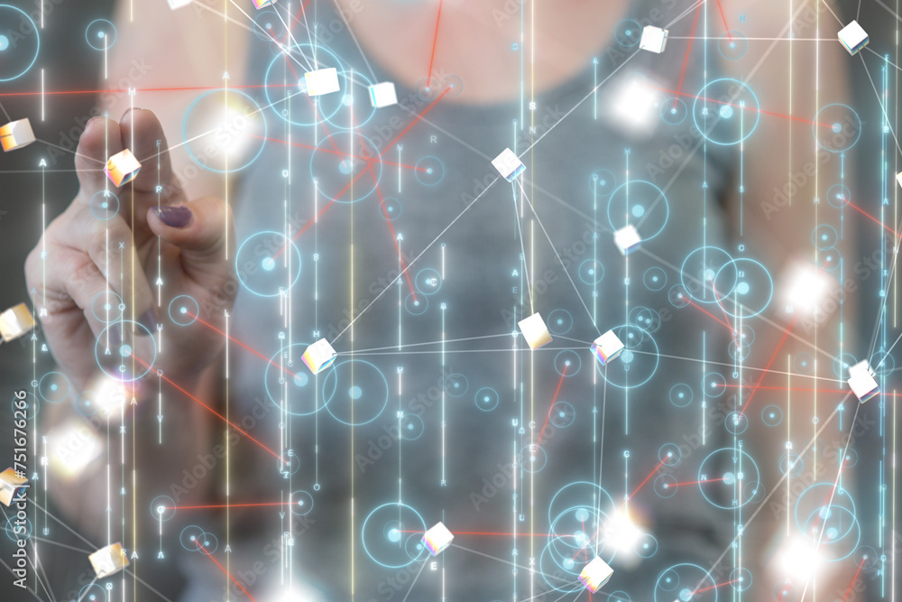 Aufkleber Neural network 3D illustration. Big data and cybersecurity