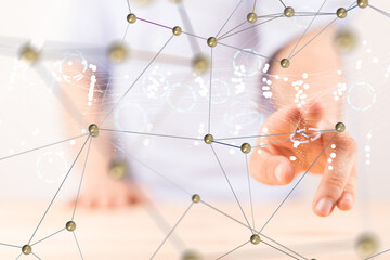 Global network. Blockchain. 3D illustration. Neural networks and artificial intelligence. Abstract