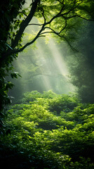 Fototapeta na wymiar Mystic Green: The Surreal Beauty of a Verdant Bush Landscape Under the Sun