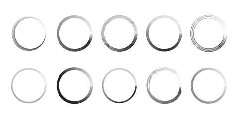 Grunge circles brush collection. Black circle frames. Round line of black paint. Brush strokes symbol. Circular ink brush stroke from design elements.