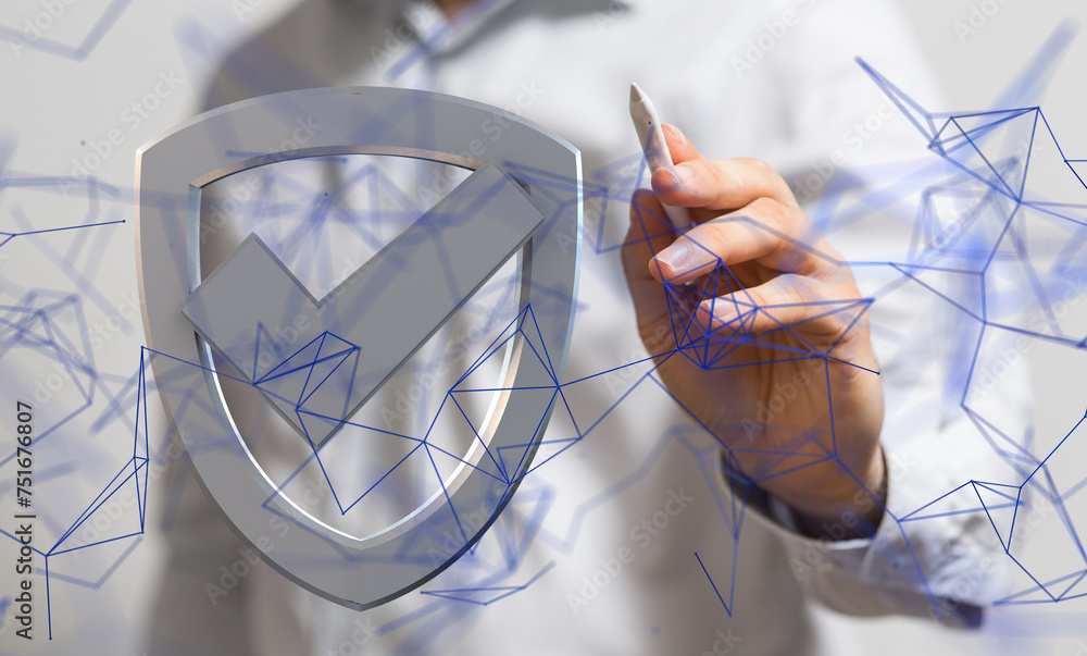 Poster Information technology protected with firewall, secure access and encryption against cyber