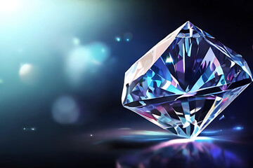 diamond on blue background, glowing diamond, AI Generative