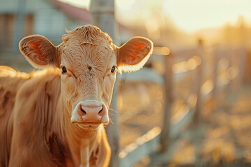 a cow looking at the camera - obrazy, fototapety, plakaty