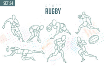 sport Rugby Man Action Pose Tournament Summer Games , sports games sport hand-drawn doodles. vector illustration set game background