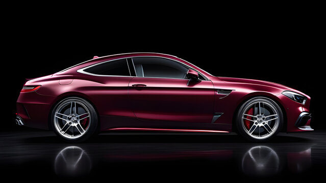 Burgundy car on a black background.