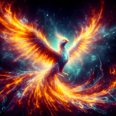 A Majestic Phoenix from digital Ashes in a Blaze of Holographic Flames