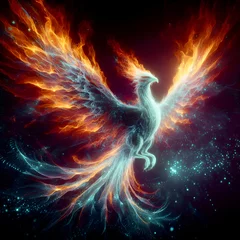 Foto op Canvas A Majestic Phoenix Reborn from Digital Ashes © filicci