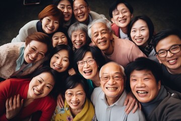 Diverse group of Asian people smiling happy faces