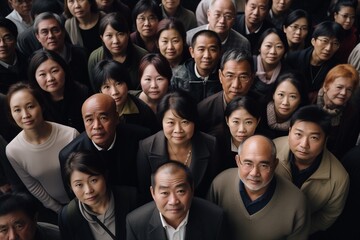 Diverse group of Japanese Asian people serious face