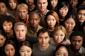 Diverse group of people serious face portrait
