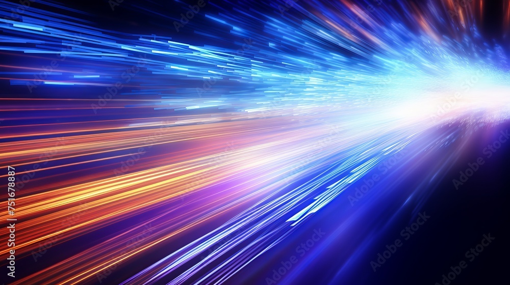 Poster 3d rendering depicting futuristic data transfer inside fiber optic cables at light speed, creating a