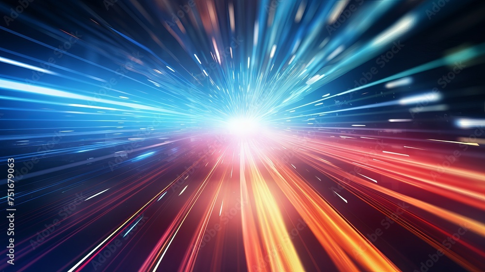 Poster 3d rendering depicting futuristic data transfer inside fiber optic cables at light speed, creating a