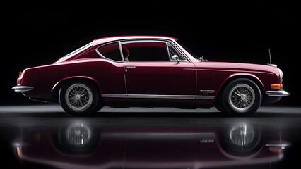 Fototapeta premium Burgundy car on a black background.