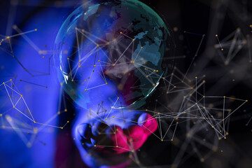 Global network. Blockchain. 3D illustration. Neural networks and artificial intelligence. Abstract  - neural network exposure digital