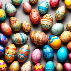 Fototapeta premium Easter Eggs, Colorful Eggs, Eggs With Different Pattern