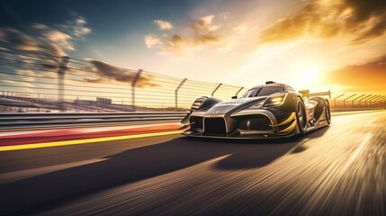 Fototapeta premium 3D rendering of a race driver passing the finishing point with motion blur background.