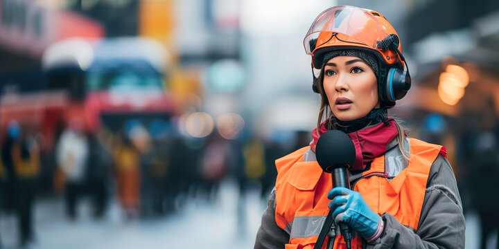 breaking news female woman reporter covering