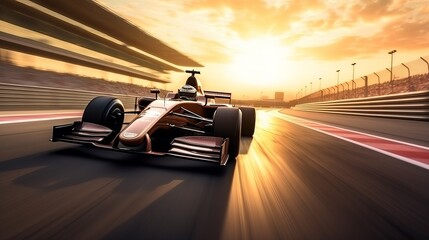 3D rendering of a race driver passing the finishing point with motion blur background. - obrazy, fototapety, plakaty