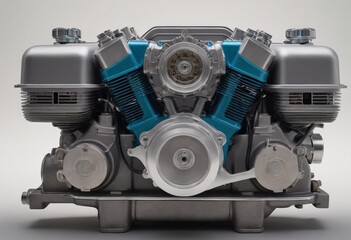 Fototapeta premium real used car motor engine part isolated on white background