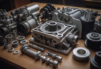 Fototapeta na wymiar Engine valve car maintenance.The cylinder block of the four-cylinder engine. Disassembled motor vehicle for repair