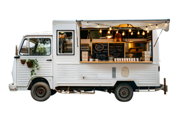 White Food truck isolated on transparent background