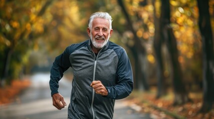 Obraz premium senior man running for healthy lifestyle for longevity. exercise in a park