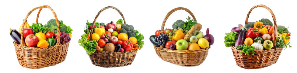 Fototapeta na wymiar Set Assorted organic vegetables and fruits in wicker basket