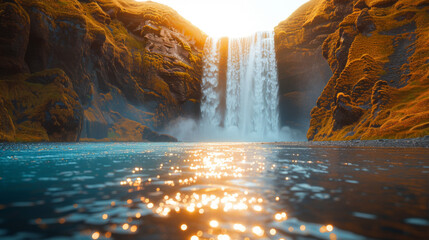 Perfect view of famous powerful Gljufrabui cascade in sunlight. Dramatic and gorgeous scene. Unique place on earth. Location place Iceland, sightseeing Europe. Explore the world's beauty and wildlife. - obrazy, fototapety, plakaty