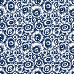 Indigo blue and white tie-dye seamless textile pattern. - 751682605