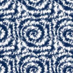 Indigo blue and white tie-dye seamless textile pattern. - 751682860
