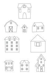 outline houses. City creator elements. Children coloring page