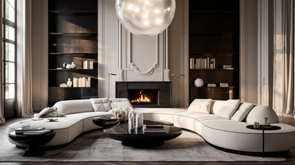 A stylish living room featuring a statement lighting piece for a unique look