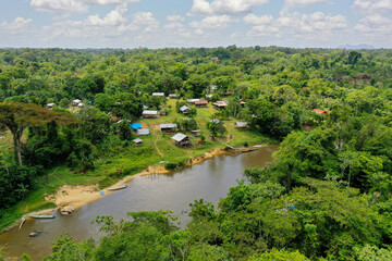 Fototapeta na wymiar Village in the amazonian forest from above