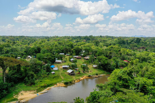 Village in the amazonian forest from above