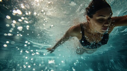 Fototapeta premium professional swimmer underwater after the jump