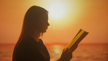 Serene Silhouette of Woman Reading at Sunset