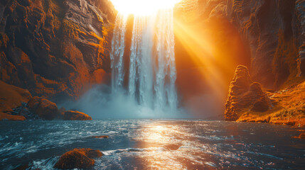 Perfect view of famous powerful Gljufrabui cascade in sunlight. Dramatic and gorgeous scene. Unique place on earth. Location place Iceland, sightseeing Europe. Explore the world's beauty and wildlife.