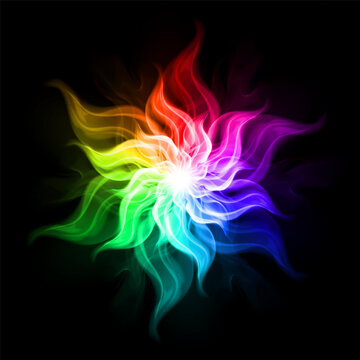 An abstract image featuring a swirling pattern of a colorful fiery flower, with blazing hot colors and plasma effects