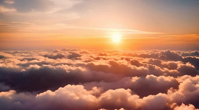 Sunrise above the clouds where the warm sunlight breaks the horizon view from space