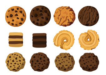 chocolate and butter baked cookies on white background illustration vector 
