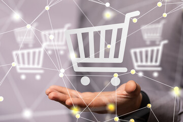 Online shopping business concept selecting shopping cart.