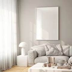 Foto auf Leinwand Frame mockup, ISO A paper size. Living room wall poster mockup. Interior mockup with house background. Modern interior design. 3D render  © mtlapcevic