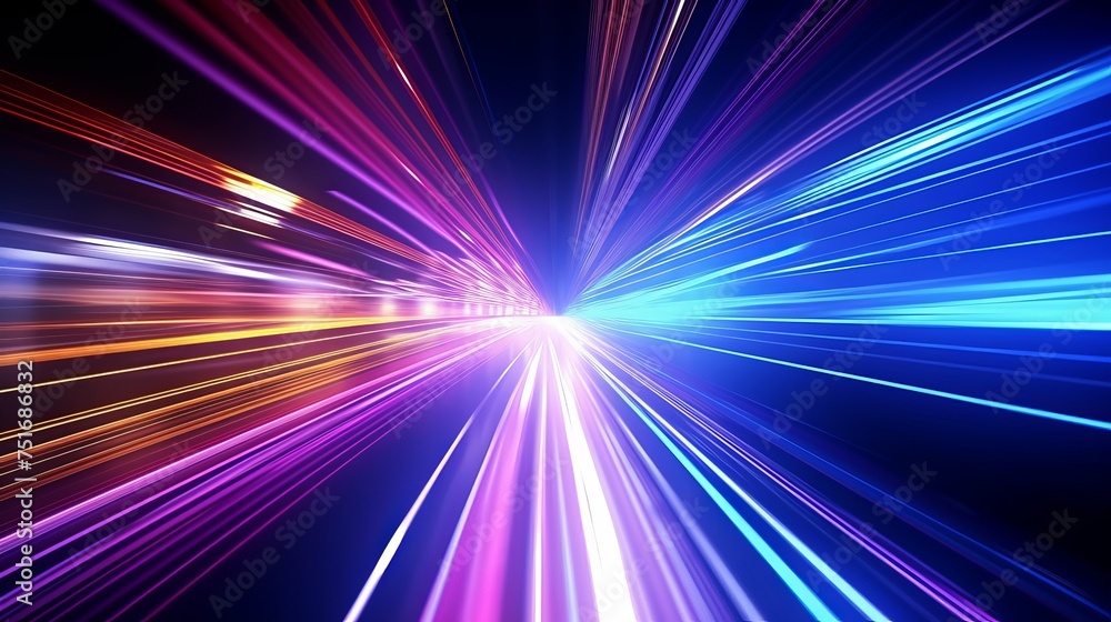 Poster animation of abstract optical fiber and high-speed internet background, with moving colorful digital