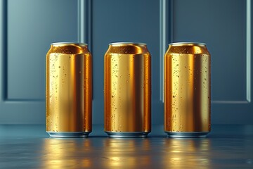250ml / 8.4 oz. Aluminium Can Mockup - Three Cans. Blank Label. 3D Illustration