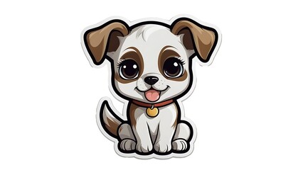 Happy baby puppy sitting isolated on white background, cute cartoon illustration